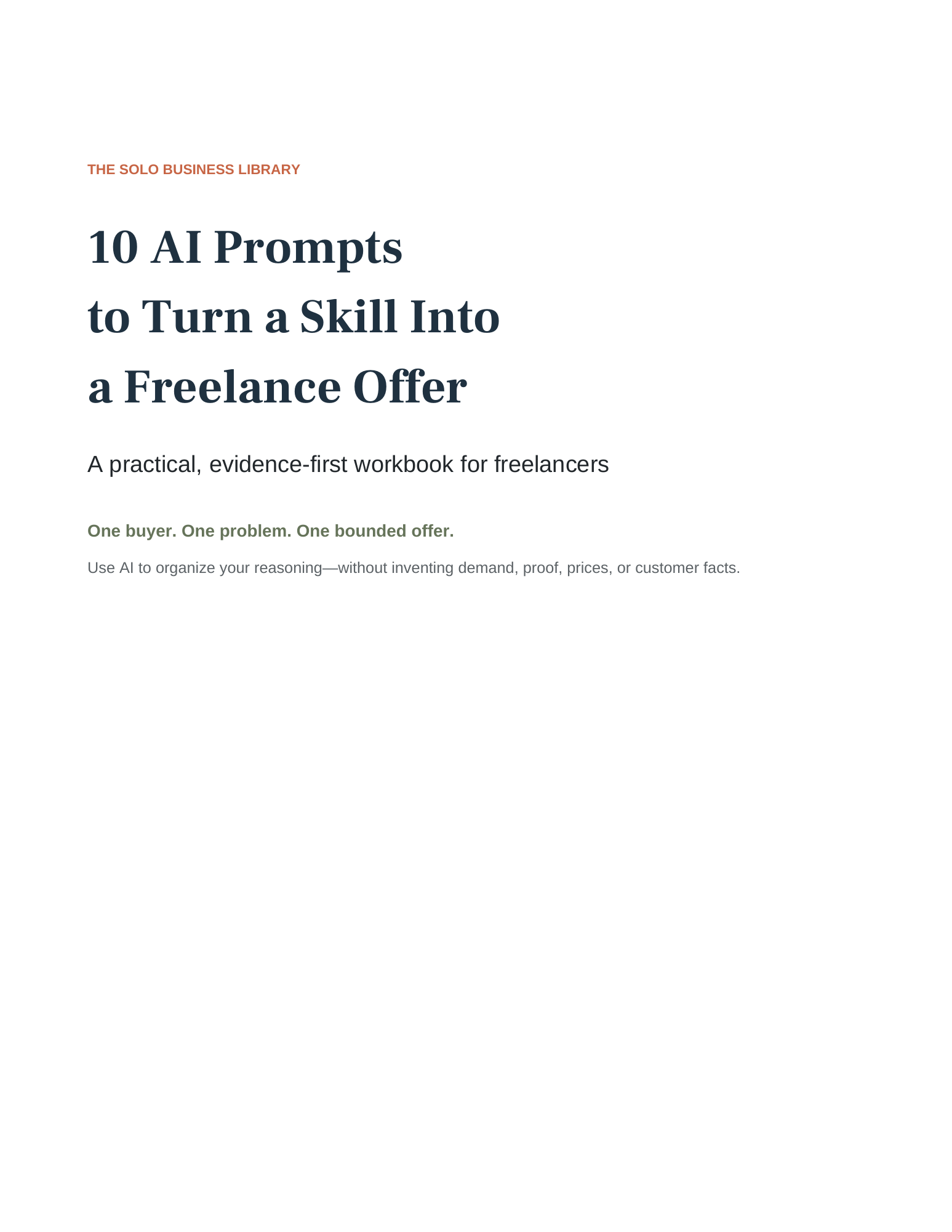 Cover of the free 10 AI Prompts freelance offer workbook